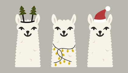 Set of cute Christmas llamas