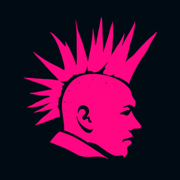 Vector isolated illustration of a punk man with the mohawk on a black background. Perfect use for a T-shirt designs, prints, stickers.