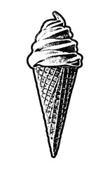 Generic ice cream cone retro stencil illustration stamp with distressed grunge texture isolated on transparent background