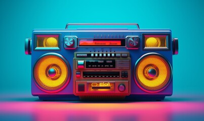Colorful retro music Boombox 3d  render style