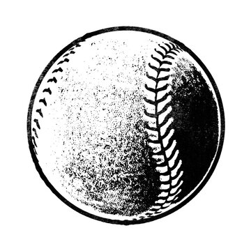 Baseball ball retro stencil illustration stamp with distressed grunge texture isolated on transparent background