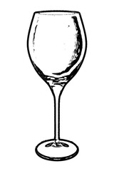 Empty wine glass retro stencil illustration stamp with distressed grunge texture isolated on transparent background