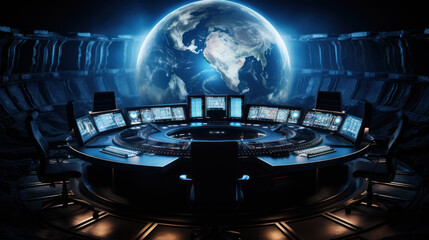 Control room of a star ship, sci-fi concept - obrazy, fototapety, plakaty