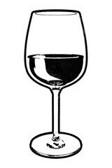 Glass of wine retro stencil illustration stamp with distressed grunge texture isolated on transparent background