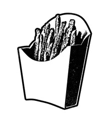 French fries retro stencil illustration stamp with distressed grunge texture isolated on transparent background