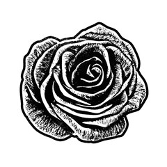Rose retro stencil illustration stamp with distressed grunge texture isolated on transparent background