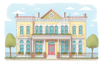victorian architectural style with detailed columns and trims, magazine style illustration