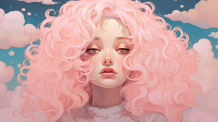 Pensive Girl with Billowing Pink Hair