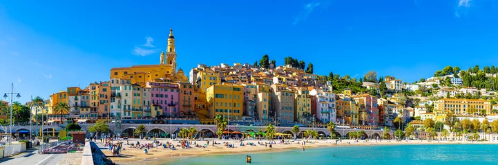Küchenrückwand glas motiv View of Menton, a town on the French Riviera in southeast France known for beaches and the Serre de la Madone garden © Alexey Fedorenko
