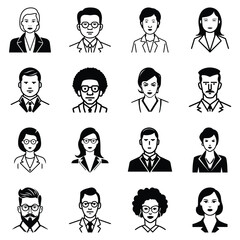 Business People Flat Icon Set Isolated On White Background