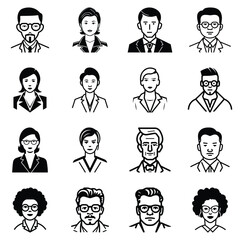 Business People Flat Icon Set Isolated On White Background