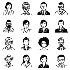 Business People Flat Icon Set Isolated On White Background