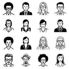 Business People Flat Icon Set Isolated On White Background