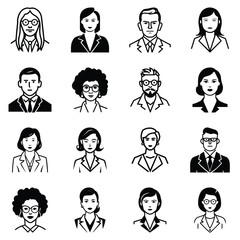 Business People Flat Icon Set Isolated On White Background