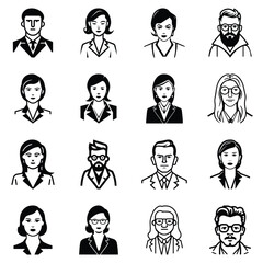 Business People Flat Icon Set Isolated On White Background