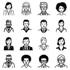 Business People Flat Icon Set Isolated On White Background