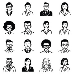 Business People Flat Icon Set Isolated On White Background