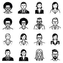 Business People Flat Icon Set Isolated On White Background