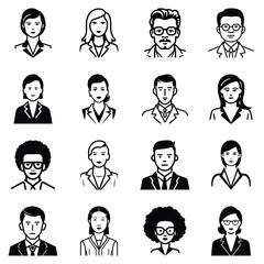 Business People Flat Icon Set Isolated On White Background