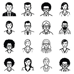 Business People Flat Icon Set Isolated On White Background