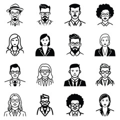 Business People Flat Icon Set Isolated On White Background