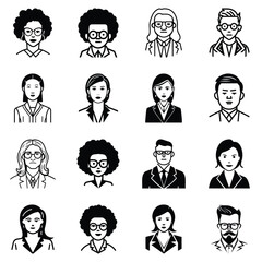 Business People Flat Icon Set Isolated On White Background