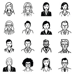 Business People Flat Icon Set Isolated On White Background