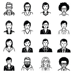 Business People Flat Icon Set Isolated On White Background