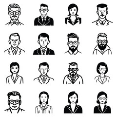 Business People Flat Icon Set Isolated On White Background