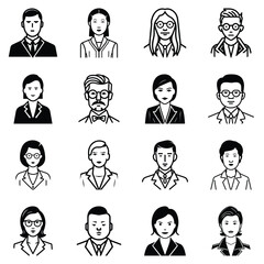 Business People Flat Icon Set Isolated On White Background
