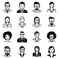 Business People Flat Icon Set Isolated On White Background