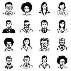 Business People Flat Icon Set Isolated On White Background