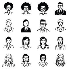 Business People Flat Icon Set Isolated On White Background