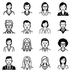 Business People Flat Icon Set Isolated On White Background