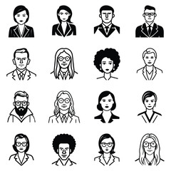 Business People Flat Icon Set Isolated On White Background