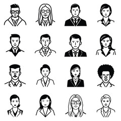 Business People Flat Icon Set Isolated On White Background