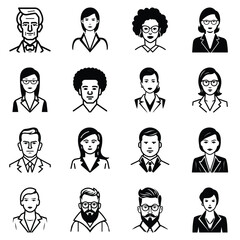 Business People Flat Icon Set Isolated On White Background