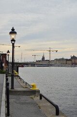 Stockholm harbour with building sites in far peripheral vision