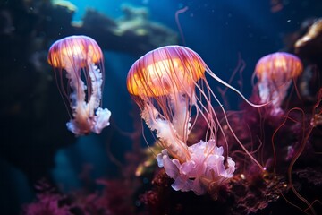 Obraz na płótnie Canvas Beautiful jellyfish in the aquarium. Colorful jellyfish.