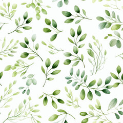 endless pattern of watercolor drawn illustration of abstract green branch. Background for invitations, movie posters, fabrics and other items isolated on white background