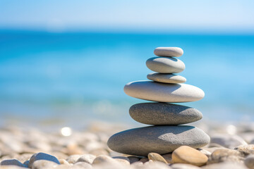 Fototapeta na wymiar Stack of pebble stones at the beach