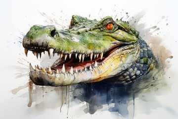 watercolor Crocodile, alligator tropical animal drawing by watercolor