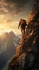 Rock climber climbing a big wall, alpine climbing, climbing