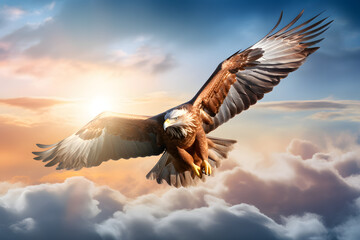 eagle flying in the sky, eagle, animal, birds, bald eagle - obrazy, fototapety, plakaty
