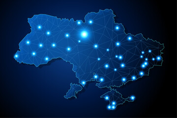 Ukraine - country shape with lines connecting major cities