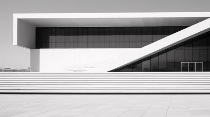 A white building with black windows - modern architectural design - Powered by Adobe