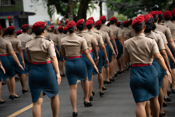 Female military police officers parade during tributes to Brazilian Independence Day in the city of...