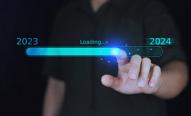 Progress from 2023 year to 2024 year to countdown merry Christmas and happy new year, Business Planning and challenge strategy in new year 2024 Concept. 