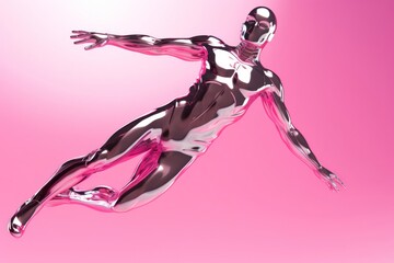 Obraz premium Pink Metallic Superhero Dazzles in a Shimmering Silver Suit Generative AI