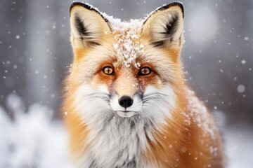 red fox in the snow, its bright fur contrasting against the white landscape - obrazy, fototapety, plakaty